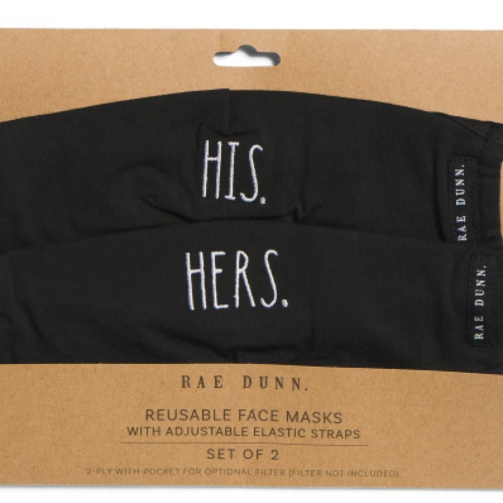 RAE DUNN Adult His And Hers Set Of 2 Reusable Face